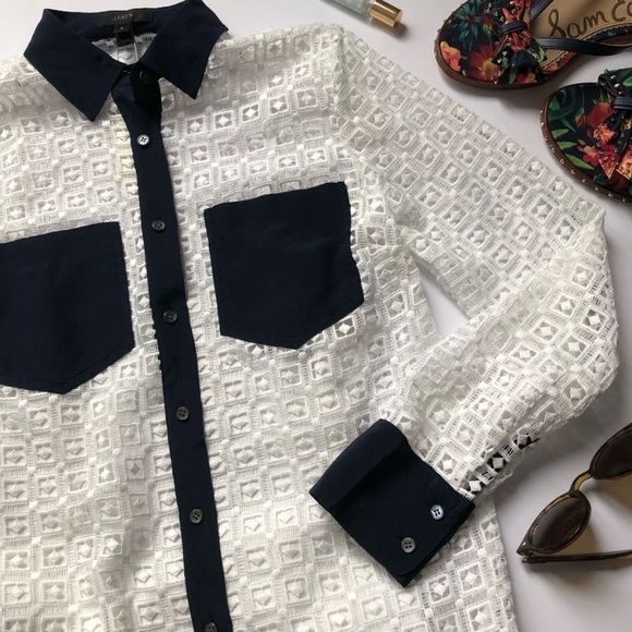 J. Crew Tops - NWOT J.Crew geometric lace button up shirt